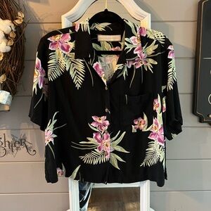 Bungalow 360 Black and Pink Floral Button-Down Shirt